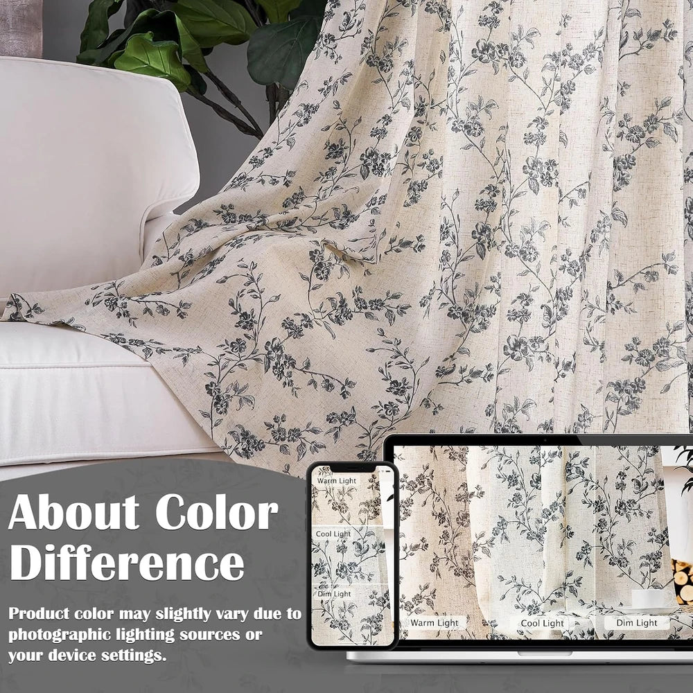 Lazzzy Vintage Floral Linen Curtains
