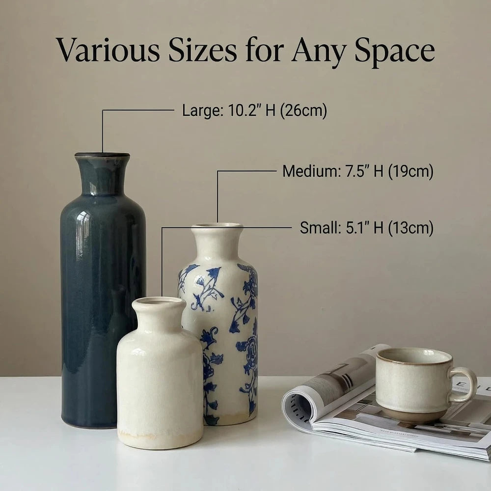 Ceramic Blue and White Chinoiserie Vase Set