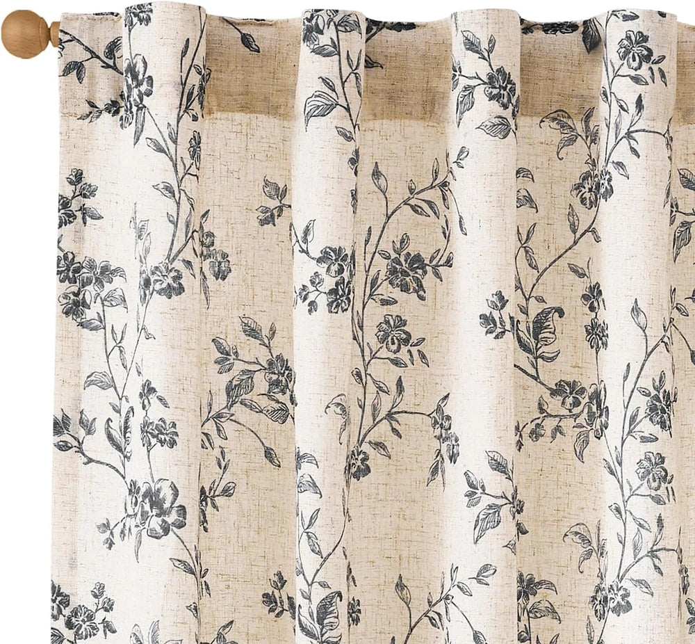 Lazzzy Vintage Floral Linen Curtains
