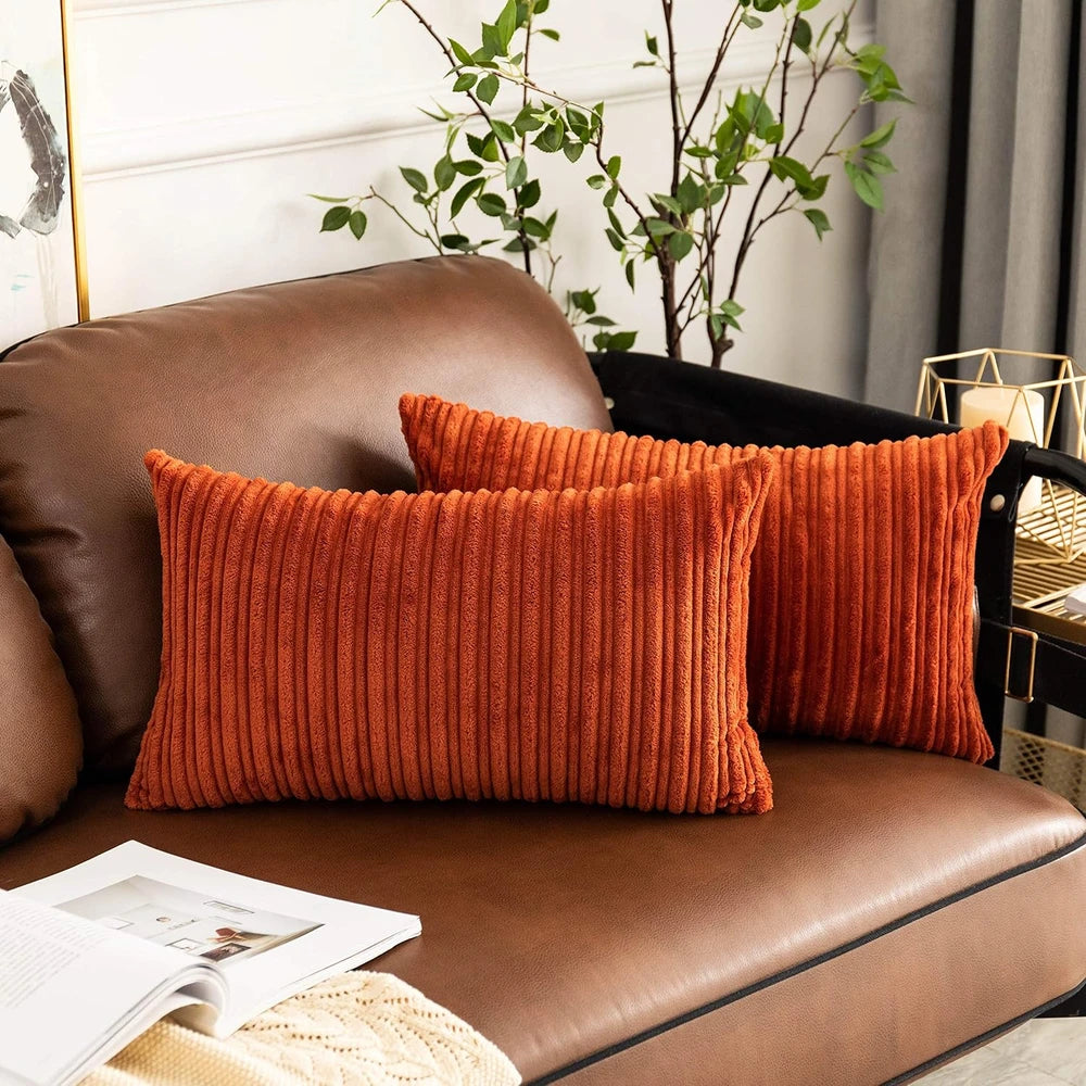 Striped Velvet Lumbar Pillow Cover