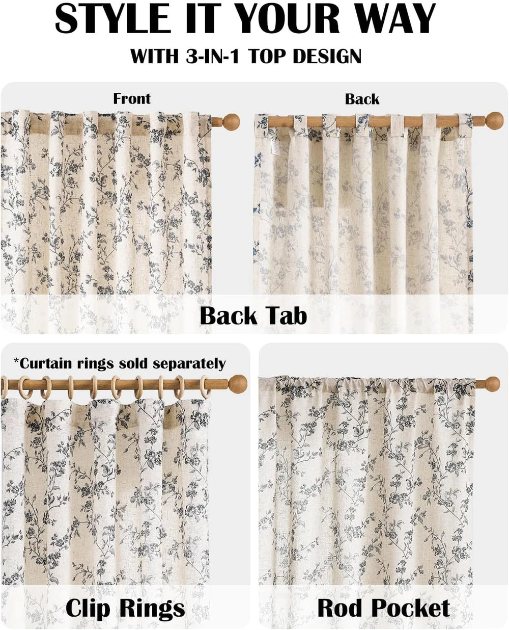 Lazzzy Vintage Floral Linen Curtains