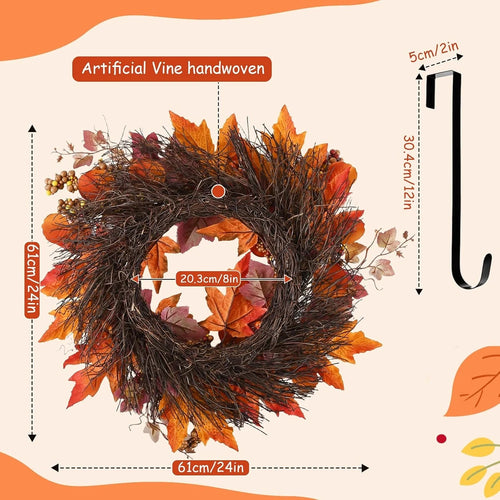 Autumn Maple Pumpkin Wreath with Hanger