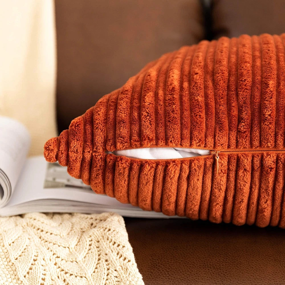 Striped Velvet Lumbar Pillow Cover